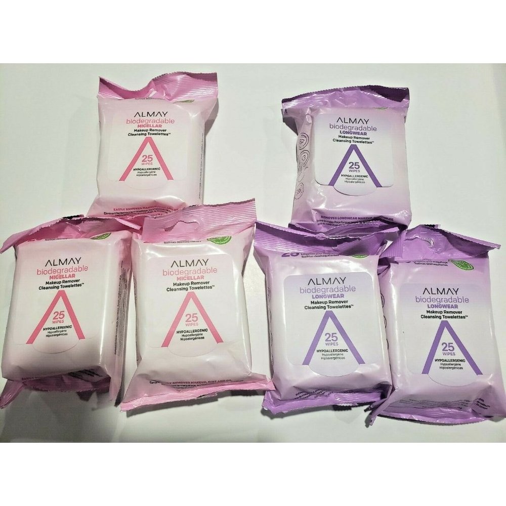 6 Pack lot of Almay Longwear & Micellar Makeup Remover Towelette Wipes